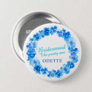 Blauer Blumen-individueller Name Button