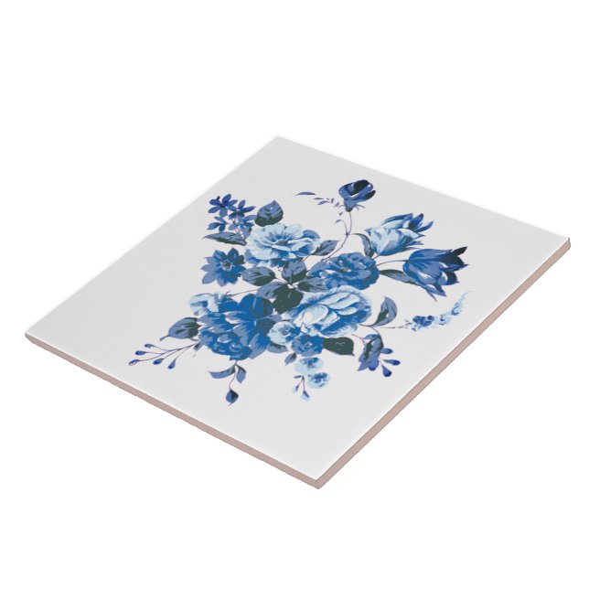 Blauer Blumen Keramik Tile Retro Stil Fliese (Seite)