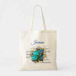 Blauer Blumen Personalisiert Name Tote Beutel Tragetasche