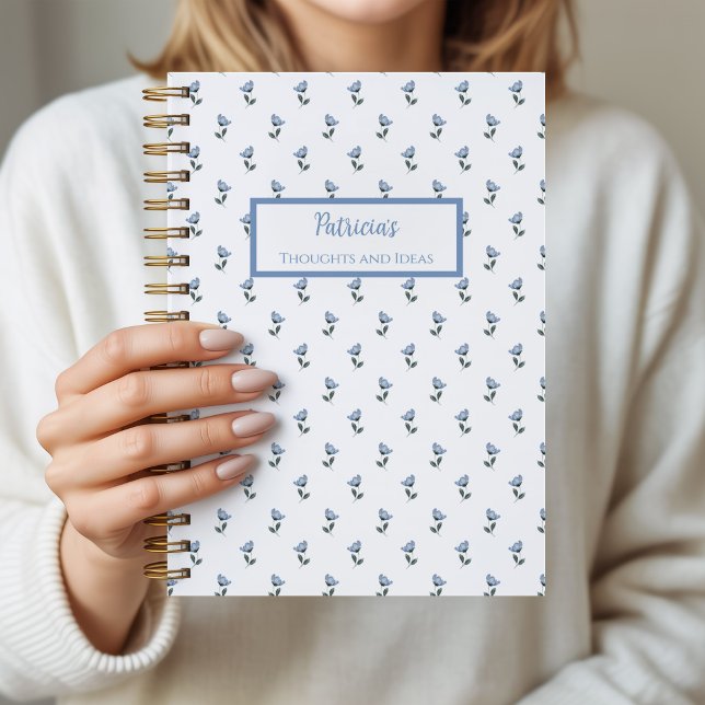 Blauer Blumen Personalisiertes Tagebuch Notizbuch (Petite Fleur Notebook)