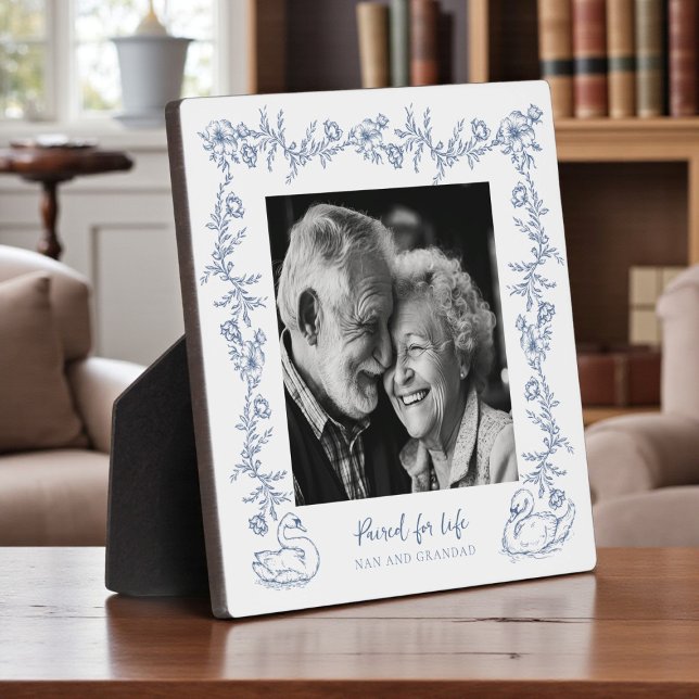 Blauer Blumen-Schwan Liebes-Andenken an Nan und Op Fotoplatte (Von Creator hochgeladen)