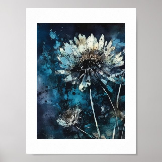 Blauer Blumen Sommer Cyanotype Poster (Vorne)