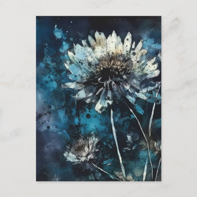 Blauer Blumen Sommer Cyanotype Postkarte (Vorderseite)