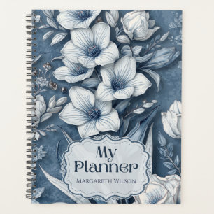 Blauer Blumen-Tagesplaner Agenda Notizbuch Journal Planer
