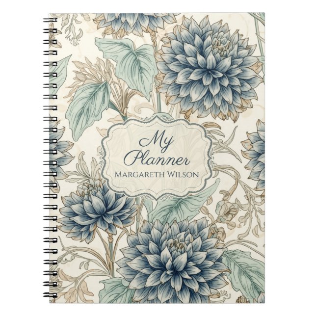 Blauer Blumen-Tagesplaner-Schüler-Notizbuch  Notizblock (Vorderseite)