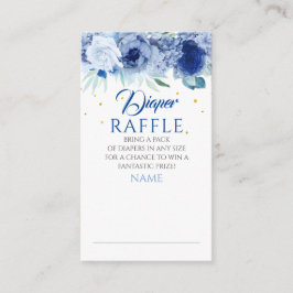 Blauer Blumen und Gold Dots Windeln Raffle Ticket Begleitkarte