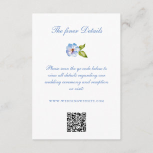 Blauer Blumen-Wappen-Hochzeitsdetails-QR-Code Begleitkarte
