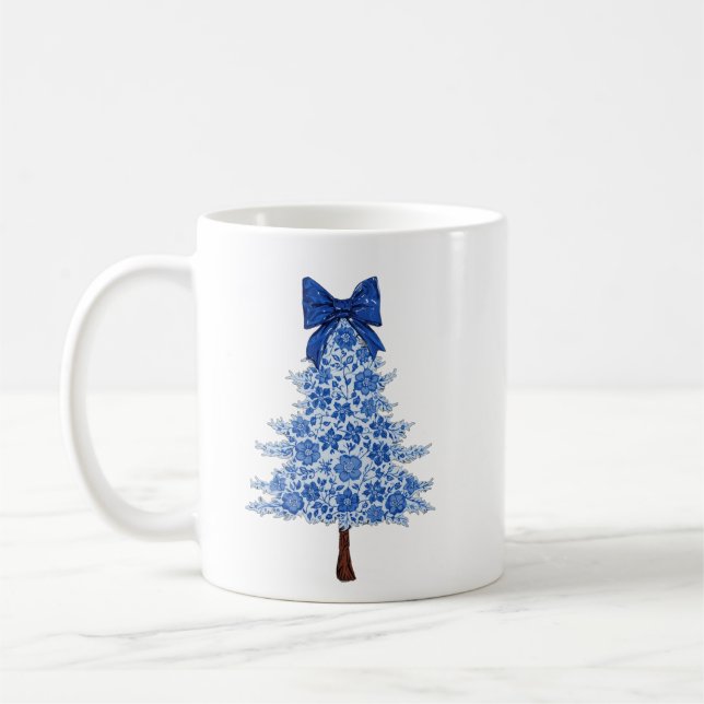 Blauer Blumen-Weihnachtsbaum Kaffeetasse (Links)