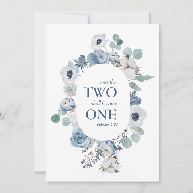 Blauer Blumen zwei werden zu einer Hochzeitseinlad Einladung (Vorderseite)