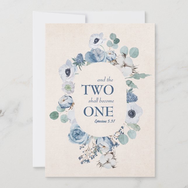 Blauer Blumen zwei werden zu einer Hochzeitseinlad Einladung (Vorderseite)