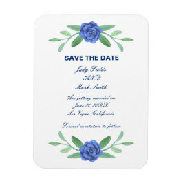 Blauer Blumenblätter speichern das Datum Magnet