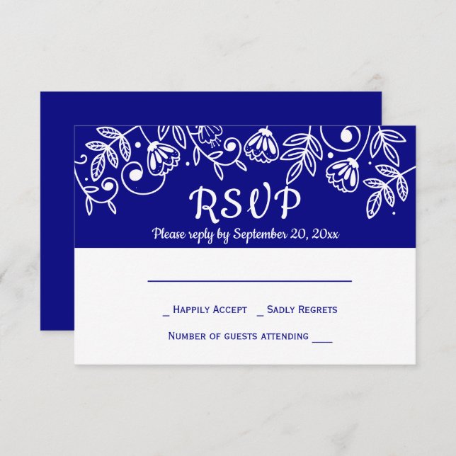 Blauer Blumenblumenhain für Navy UAWG Einladung (Vorne/Hinten)