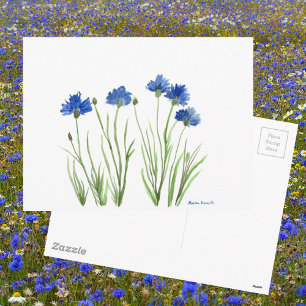 Blauer Blumenchor rustikale Aquarellfarben Cornblu Postkarte