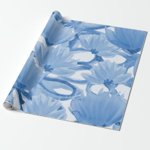 Blauer Blumenentwurf Geschenkpapier