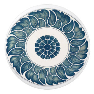 Blauer Blumenfliesen-Schubladenknopf Keramikknauf