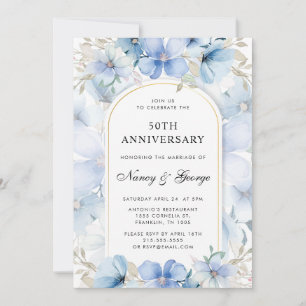 Blauer Blumengarten 50. Hochzeitstag Einladung