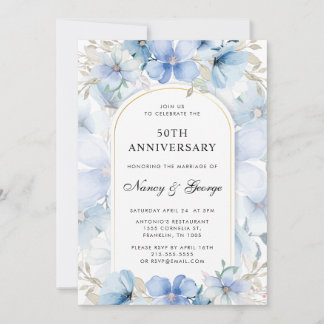 Blauer Blumengarten 50. Hochzeitstag Einladung