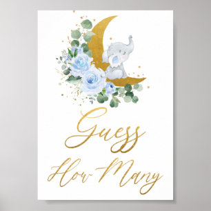 Blauer Blumengarten Elefant schätzt wie viele Zeic Poster