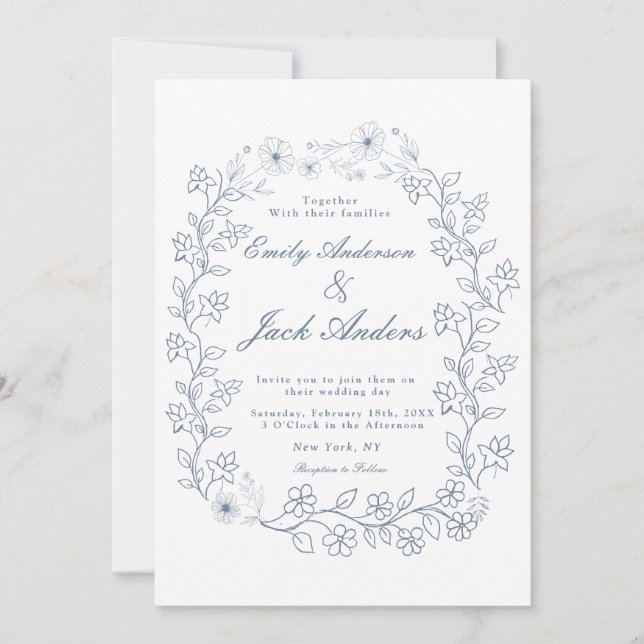 Blauer Blumengarten Hochzeit Save The Date (Vorderseite)