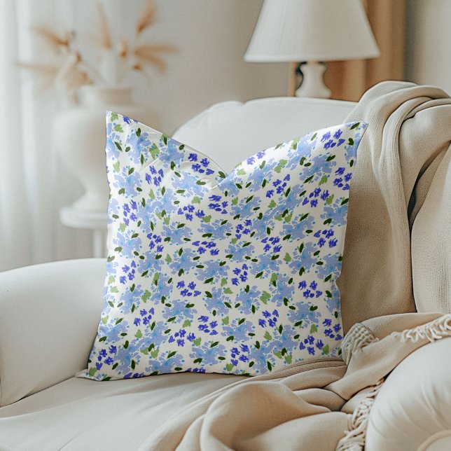Blauer Blumengarten Kissen Kissen (Blue Watercolor Floral Garden Throw Pillow)