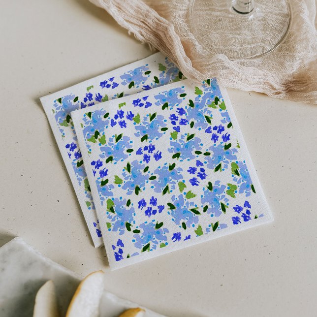 Blauer Blumengarten Serviette (Blue watercolor floral garden paper party napkins.)