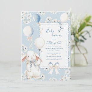 Blauer Blumenhase mit Ballons Elegantes Baby Einladung