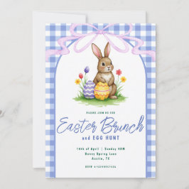 Blauer Blumenhase Wasserfarbe Gingham-Band Ostern Einladung