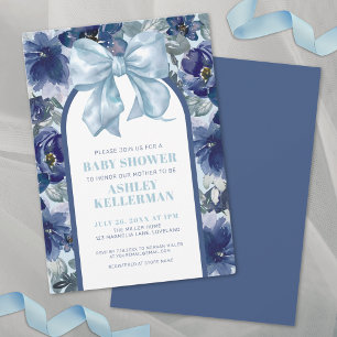 Blauer Blumenjungen-Baby-Party-Bogen Einladung