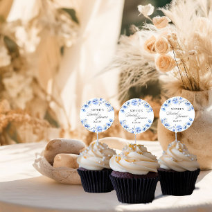 Blauer Blumenkalligrafie-Brautparty Runder Aufkleber