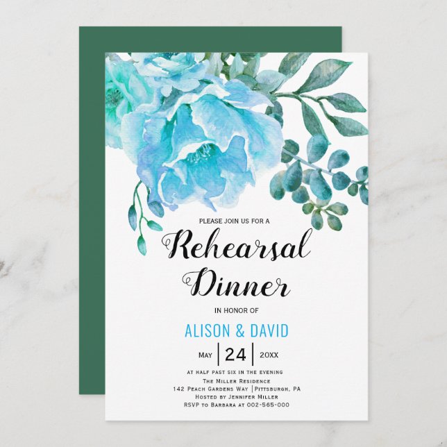 Blauer Blumenkohl Hochzeitsessen Probe Einladung (Vorne/Hinten)