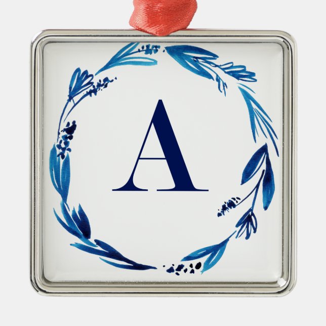 Blauer Blumenkranz 'A' Ornament Aus Metall (Vorne)