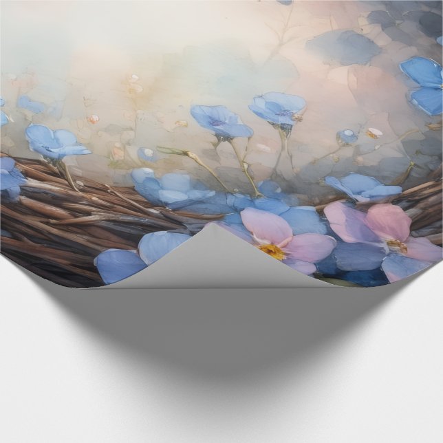 Blauer Blumenkranz Aquarell Geschenkpapier (Ecke)