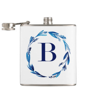 Blauer Blumenkranz 'B' Flachmann