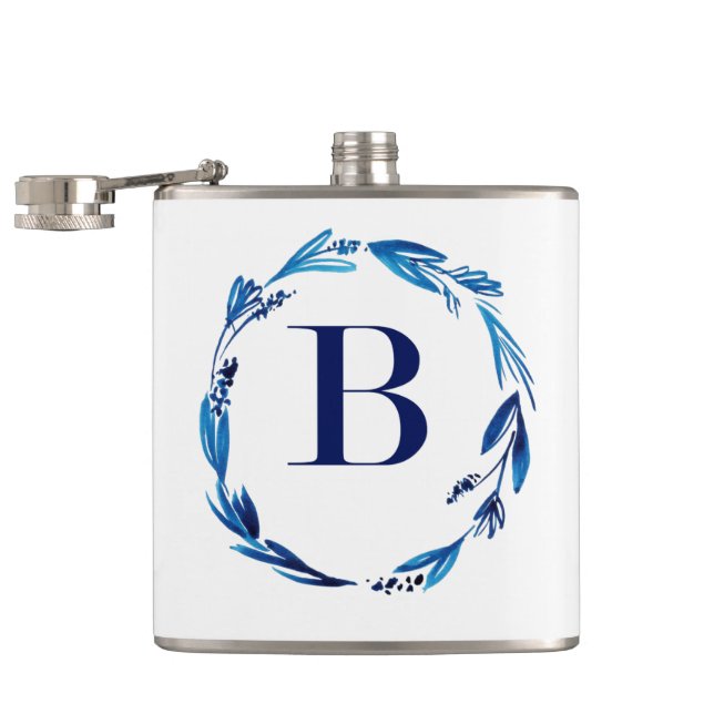 Blauer Blumenkranz 'B' Flachmann (Geöffnet)