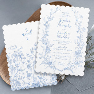 Blauer Blumenkranz Hochzeitseinladung im Vintage-S Einladung
