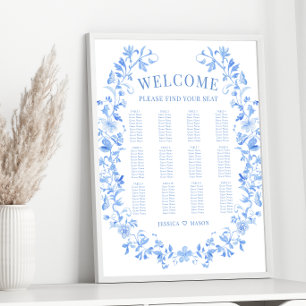 Blauer Blumenkranz Hochzeitskarte Poster
