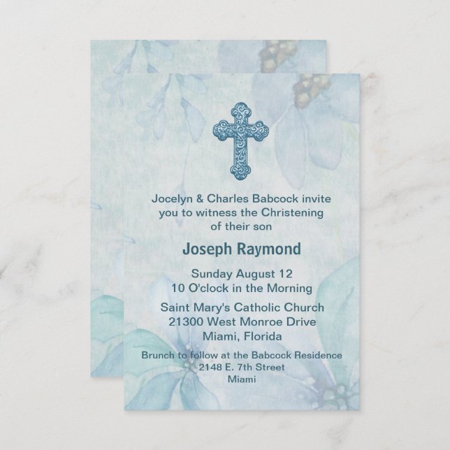 Blauer Blumenkreuz - Einladung zur Weihnachtsfeier (Vorne/Hinten)