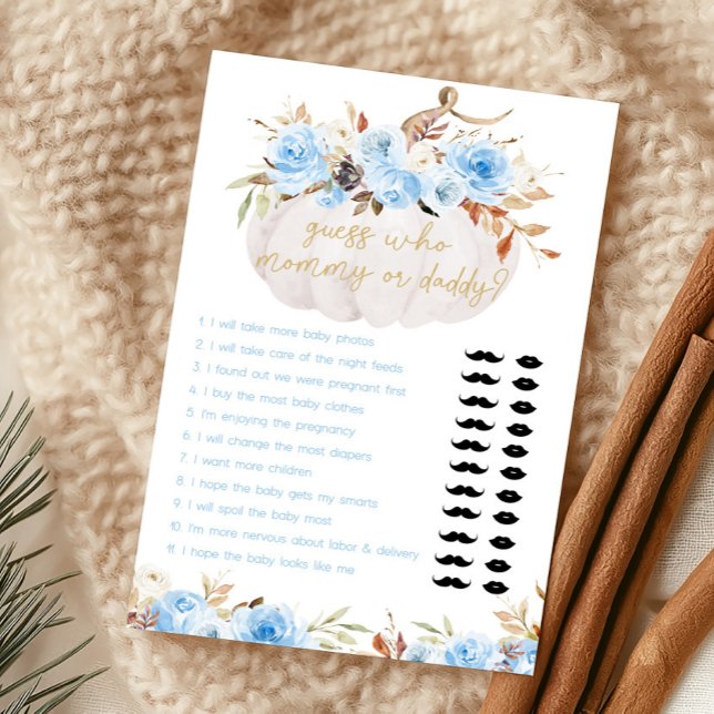 Blauer Blumenkürbis Rate wer ist Mami oder Papi Sp (Boy Fall Floral Baby Shower Guess Who Mommy or Daddy Game)
