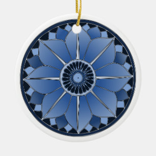 Blauer Blumenlotus New Age spirituelles Mandala Keramikornament