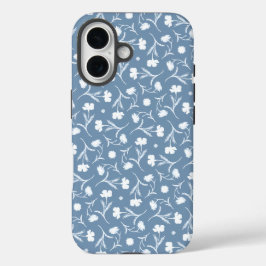 Blauer Blumenmuster Blau Grau Weiße Freiheit Elega iPhone 16 Hülle