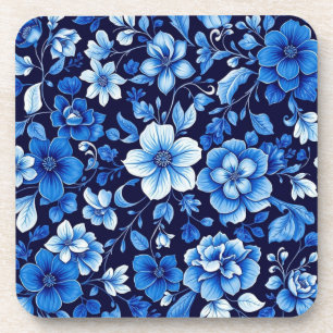 blauer Blumenmuster-Untersetzer Getränkeuntersetzer