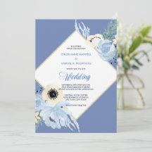 Blauer Blumenrahmen zum Hochzeitsempfang