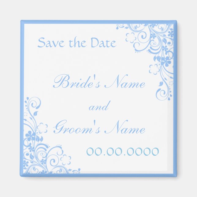 Blauer BlumenSave the Date Gastgeschenk Hochzeits- Magnet (Vorne)
