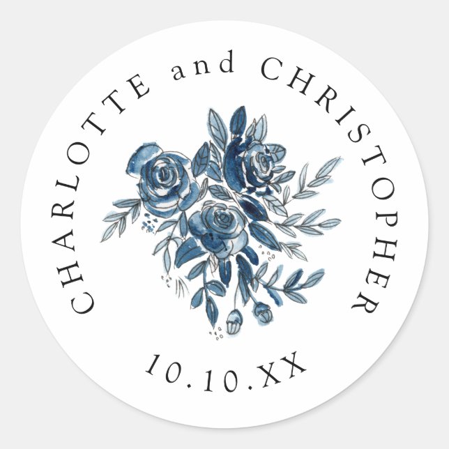 Blauer Blumenstrauch Runder Aufkleber (Vorderseite)