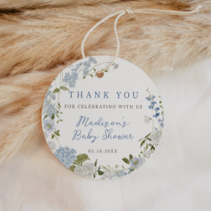 Blauer Blumenstrauß Babydusche Geschenkanhänger