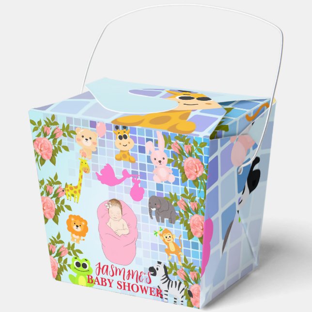 Blauer Blumenstrauß Boho Girl Babydusche Geschenkschachtel (Vorderseite)