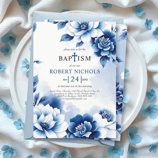 Blauer Blumenstrauß Chinoiserie, Aquarellwäsche Ta Einladung (Von Creator hochgeladen)