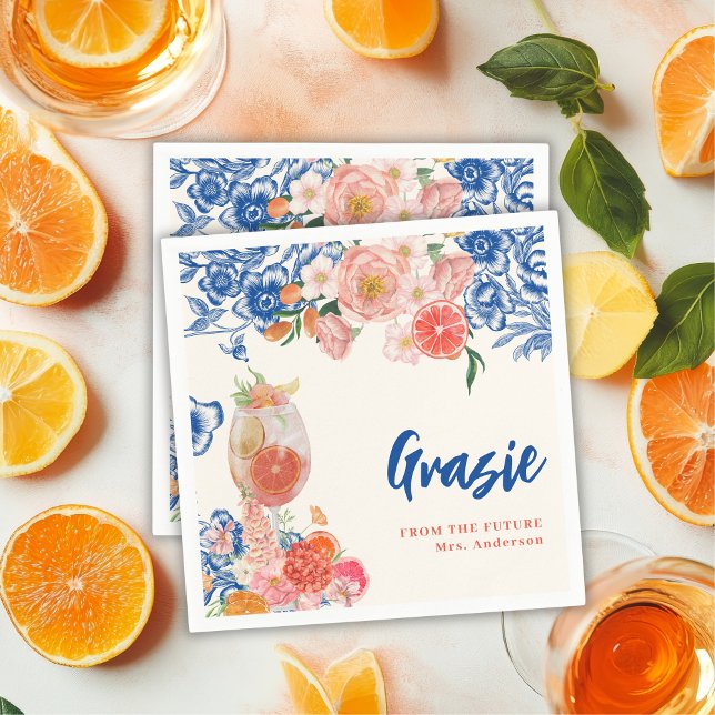 Blauer Blumenstrauß Das ist Amore Brautparty Grazi Serviette (Von Creator hochgeladen)