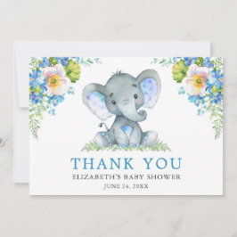 Blauer Blumenstrauß Elefant Babydusche Dankeskarte