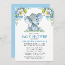 Blauer Blumenstrauß Elefant Babydusche